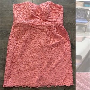 Short lace strapless bridesmaid dress